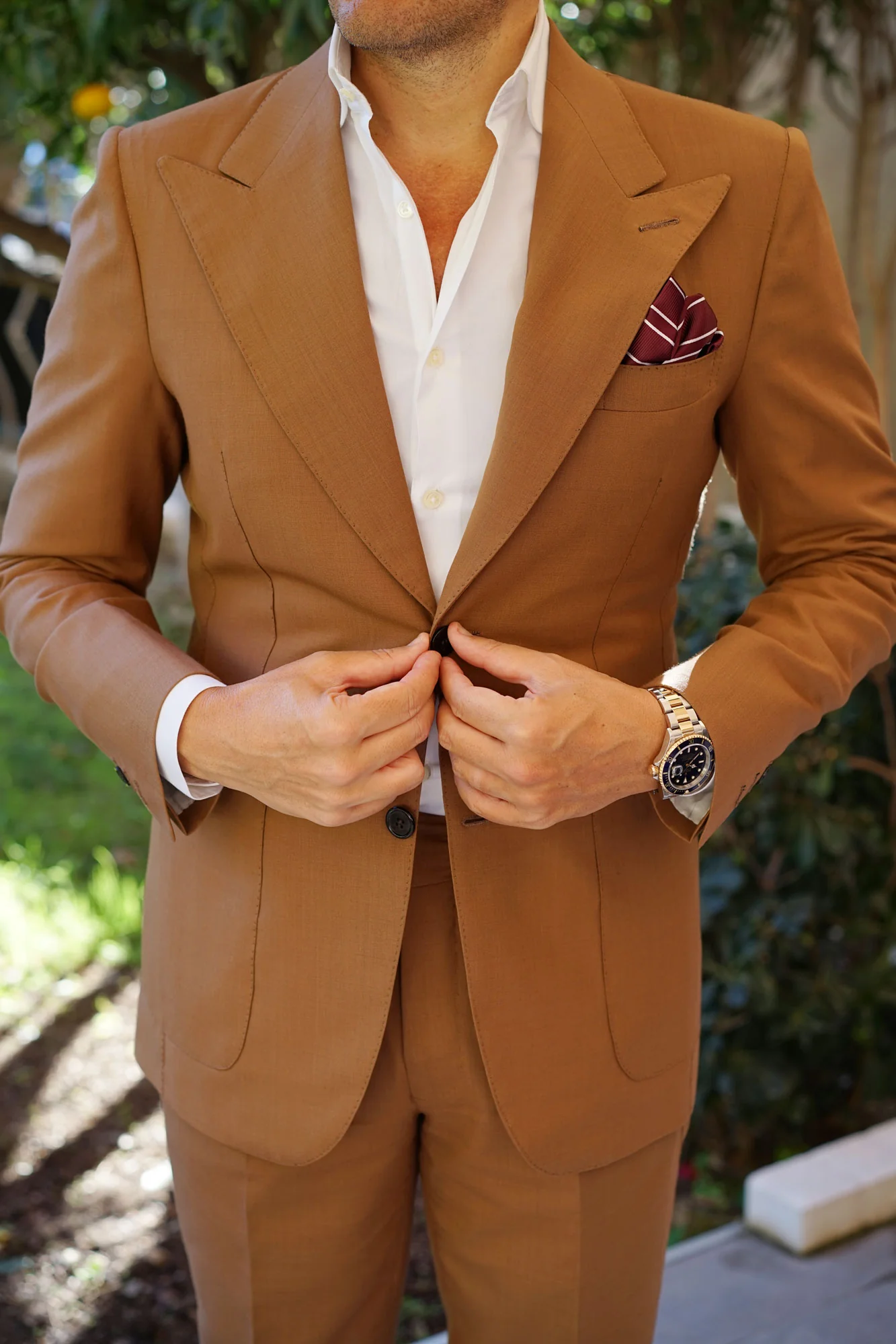 Wine Burgundy Double Stripe Pocket Square - Image 4