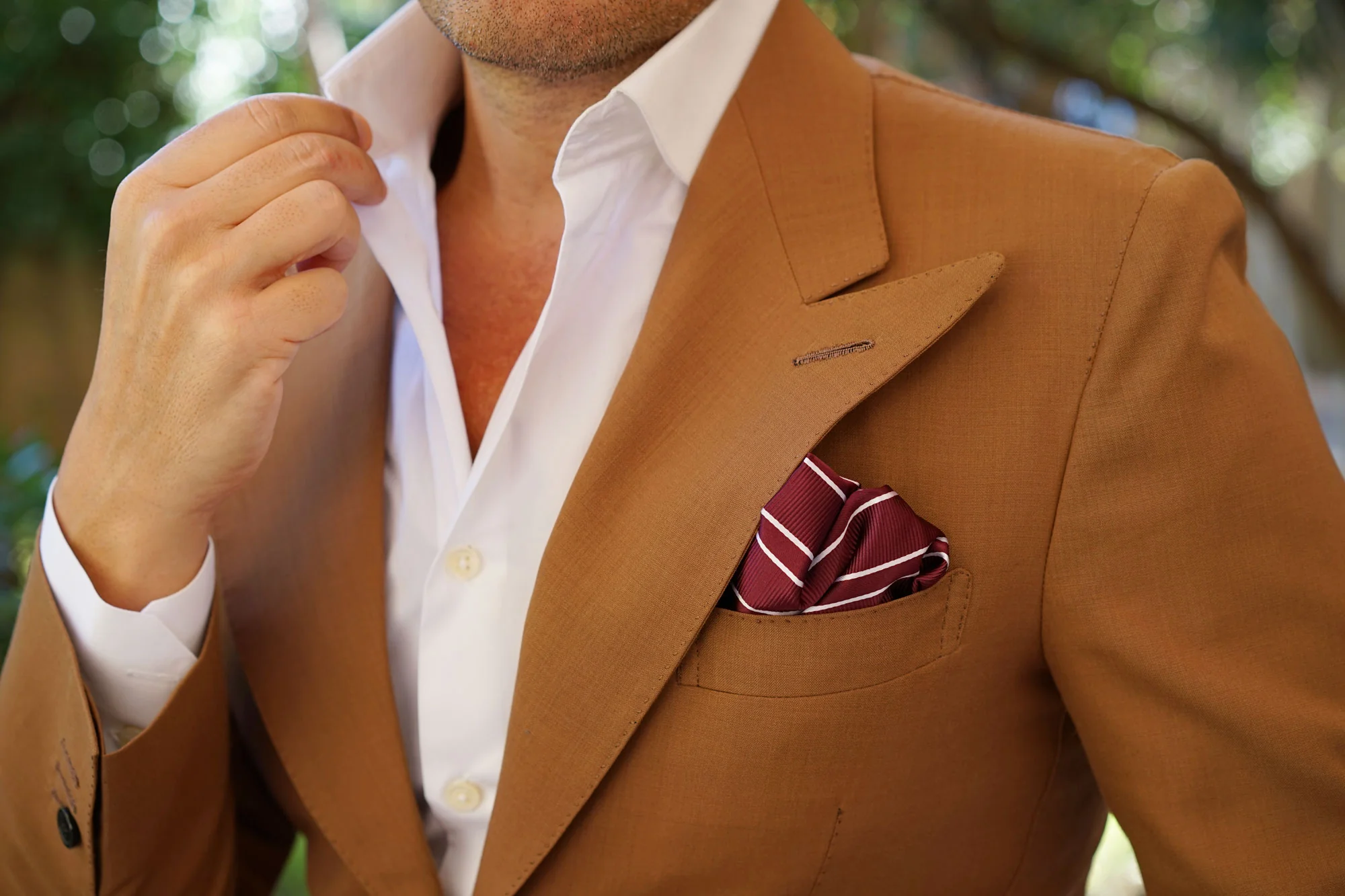 Wine Burgundy Double Stripe Pocket Square - Image 6
