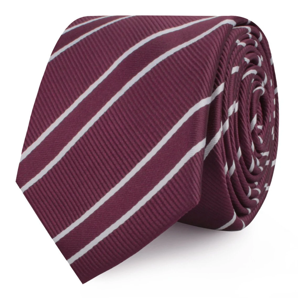 Wine Burgundy Double Stripe Skinny Tie - Image 2