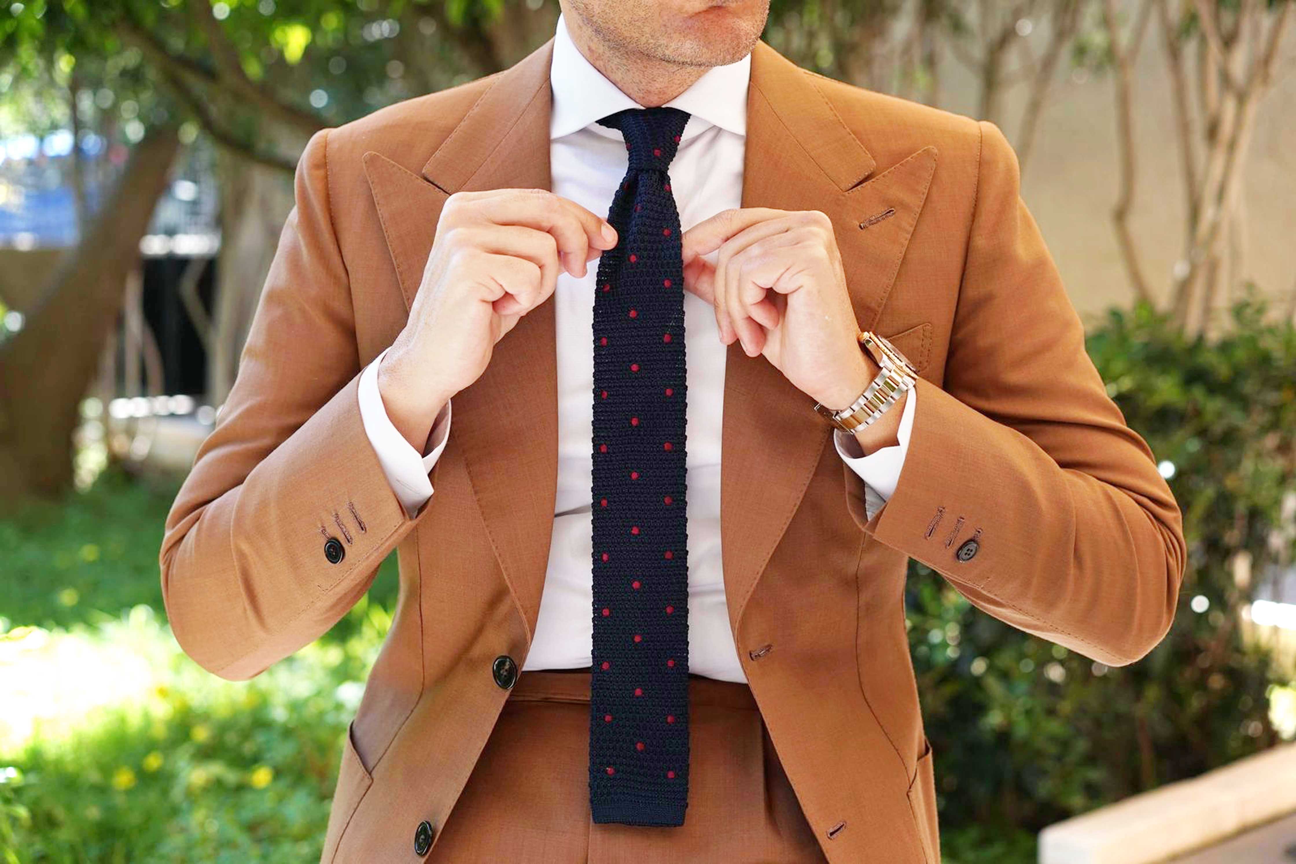 Winnfield Navy Blue with Maroon Polkadots Knitted Tie - Image 3