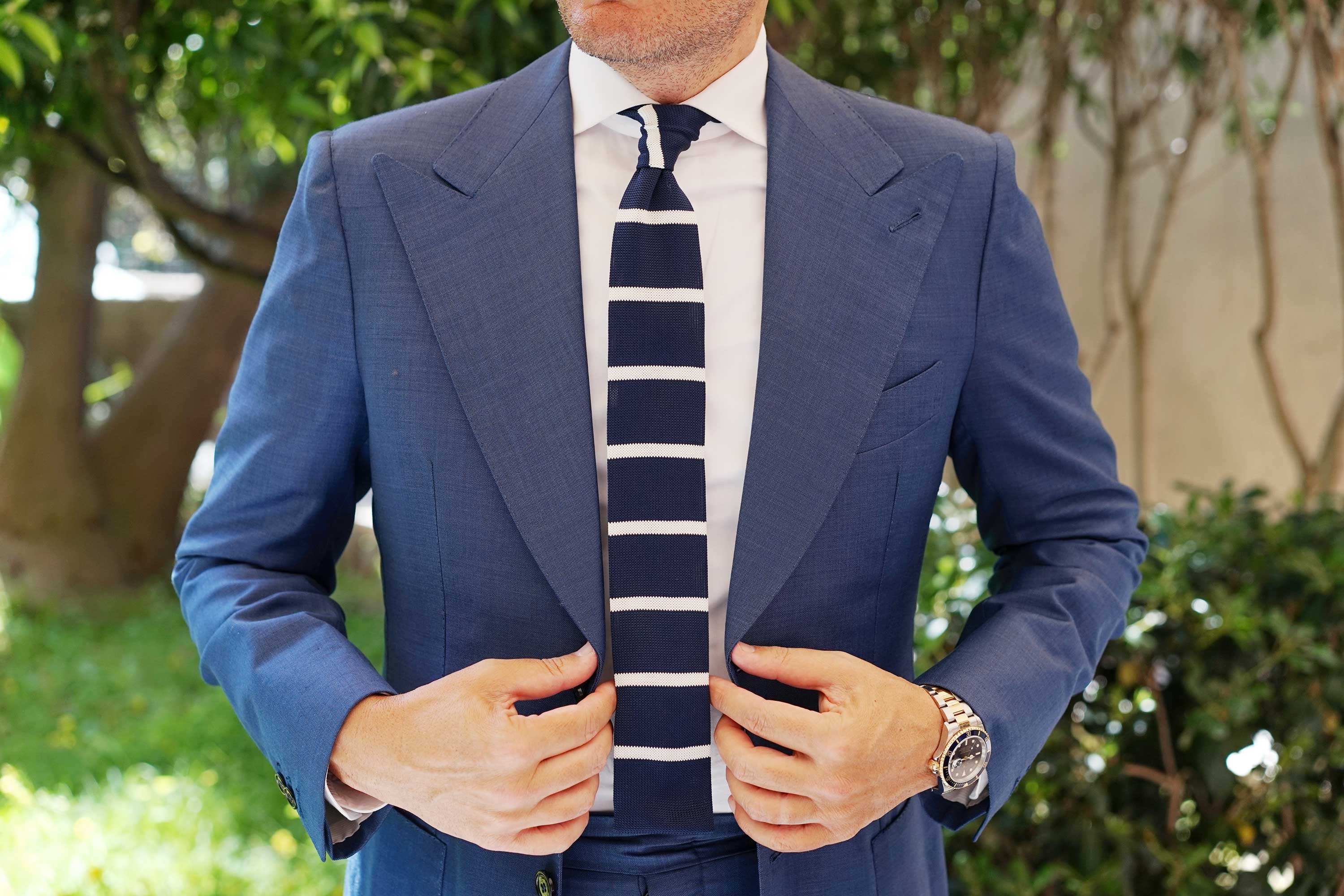 Winston Wolfe Navy Blue Striped Knitted Tie - Image 8
