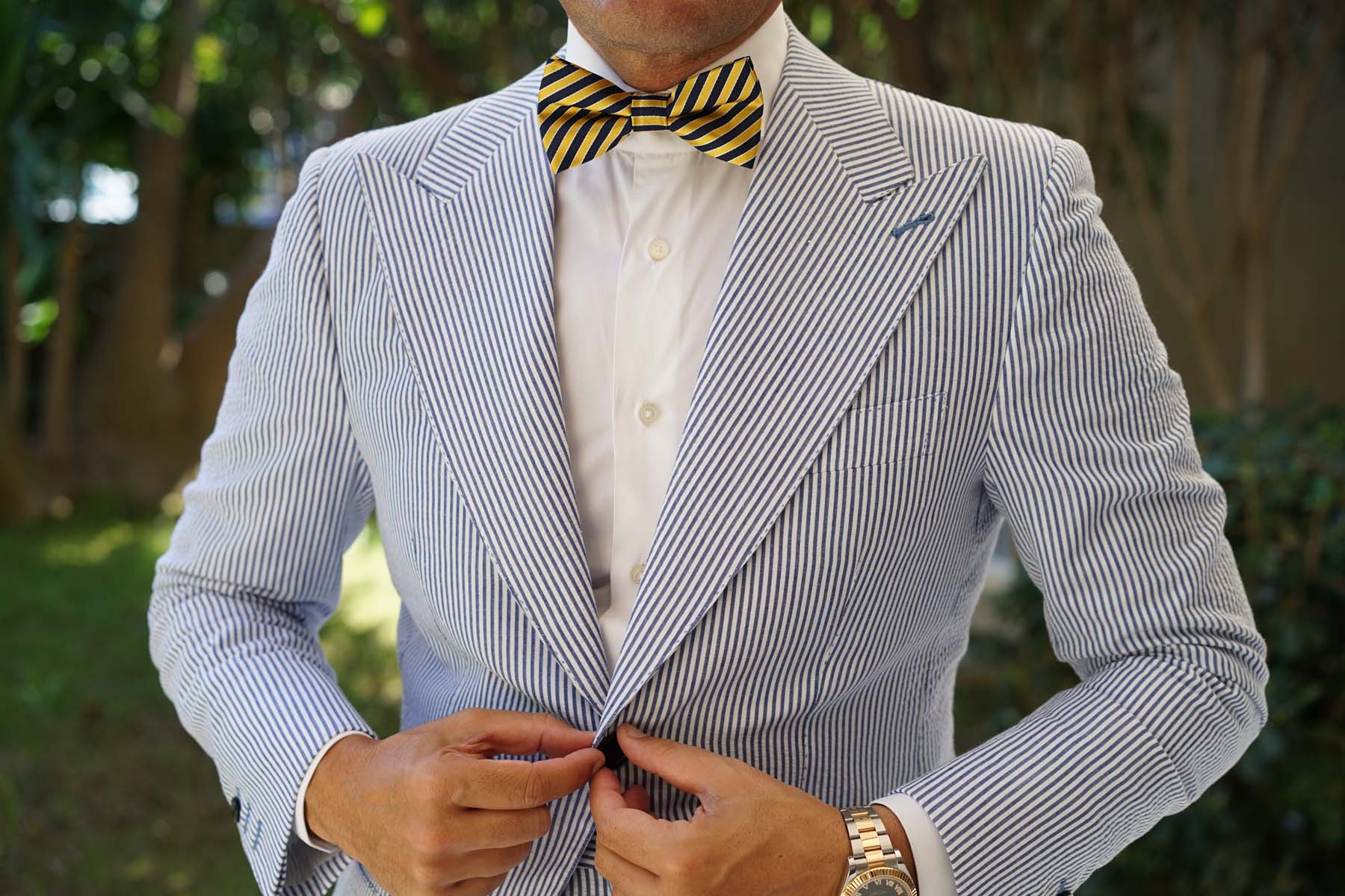 Yellow and Navy Blue Diagonal - Bow Tie - Image 6