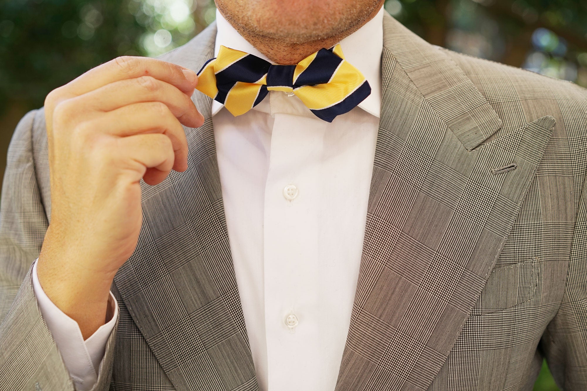 Yellow and Navy Blue Striped Diamond Bow Tie - Image 6