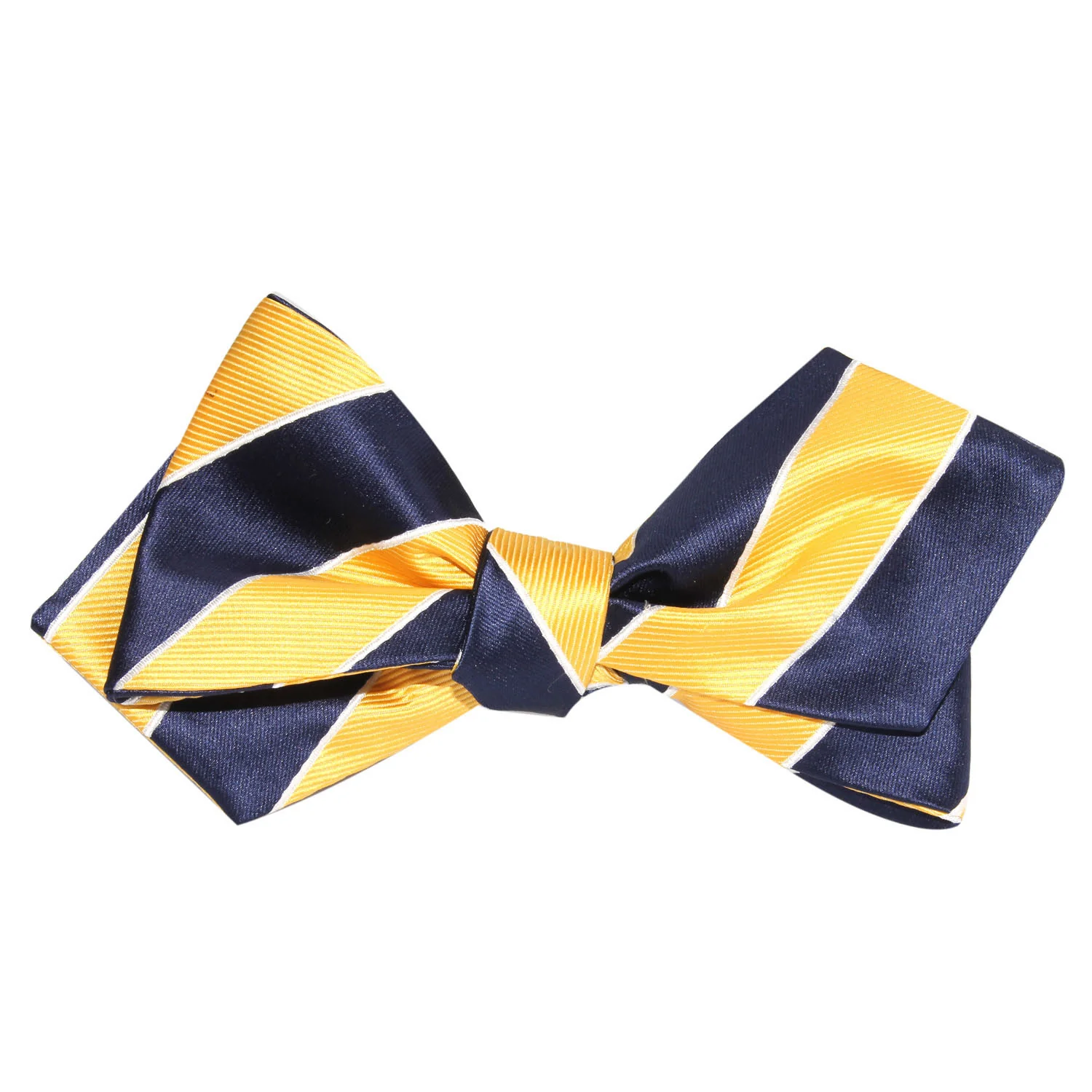 Yellow and Navy Blue Striped Self Tie Diamond Tip Bow Tie - Image 4