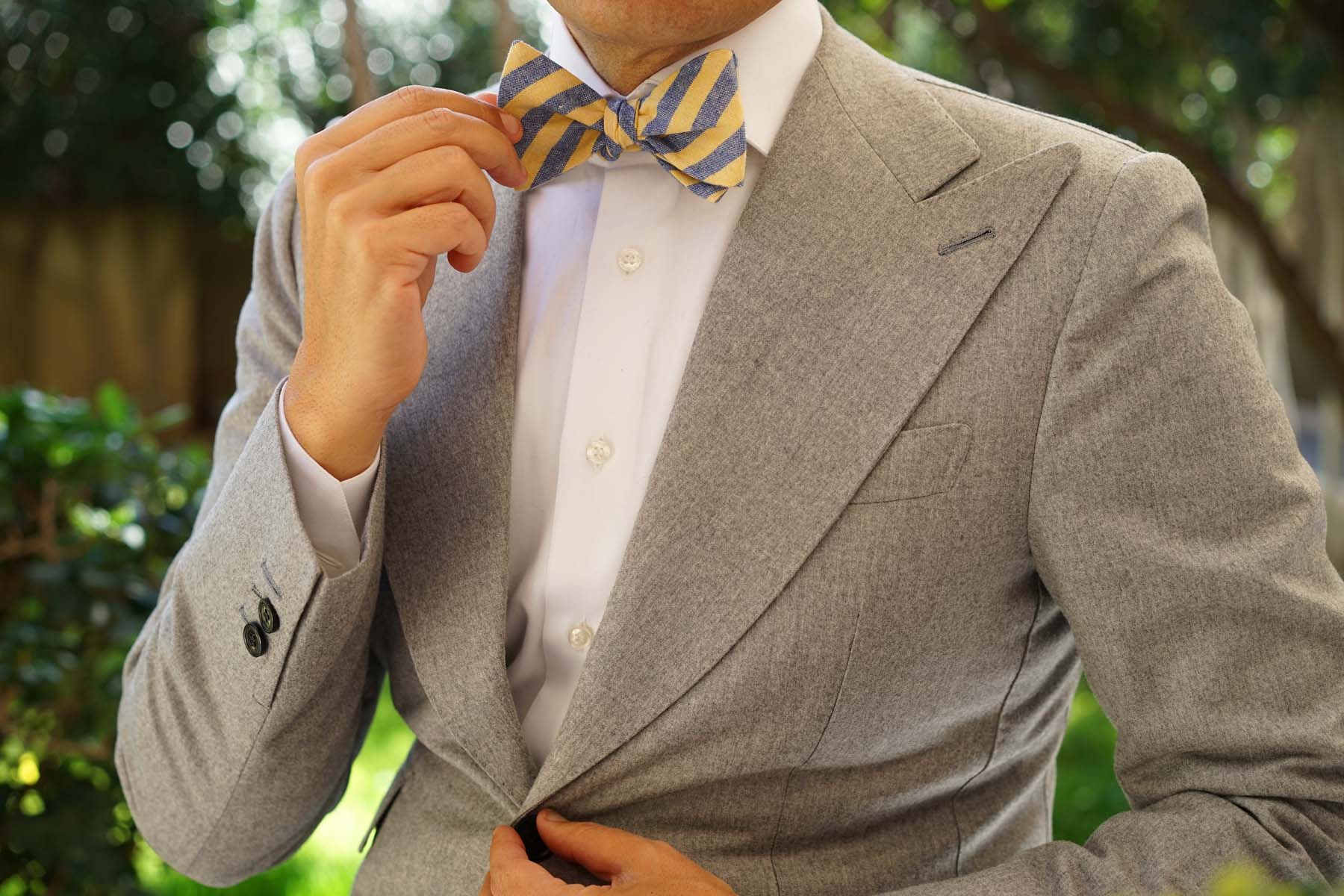 Yellow & Blue Bengal Linen Self Bow Tie - Image 6