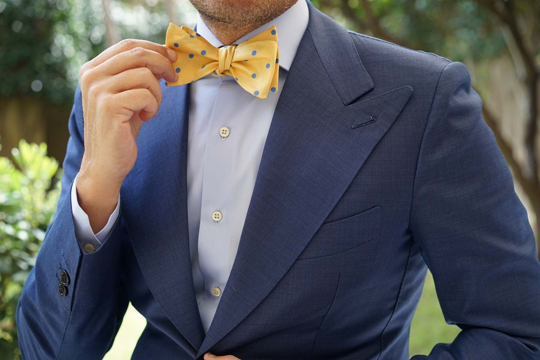 Yellow Bow Tie Untied with Light Blue Polka Dots - Image 6