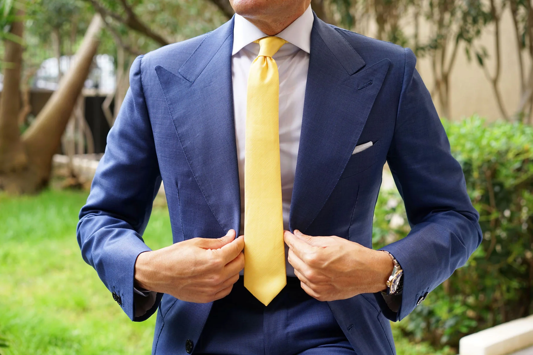 Yellow Grain Slub Skinny Tie - Image 4