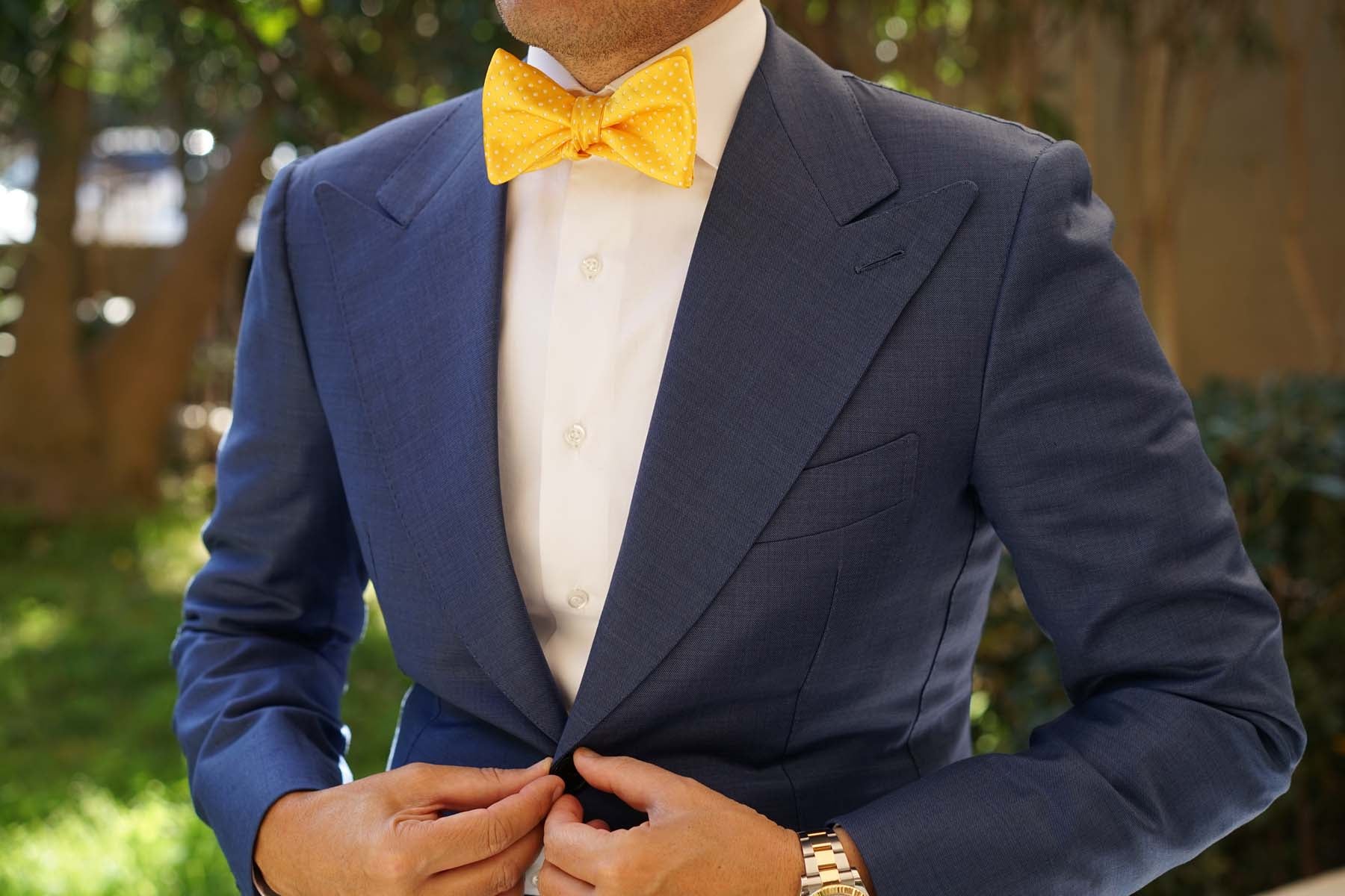 Yellow Mini Polka Dots Self Bow Tie - Image 4