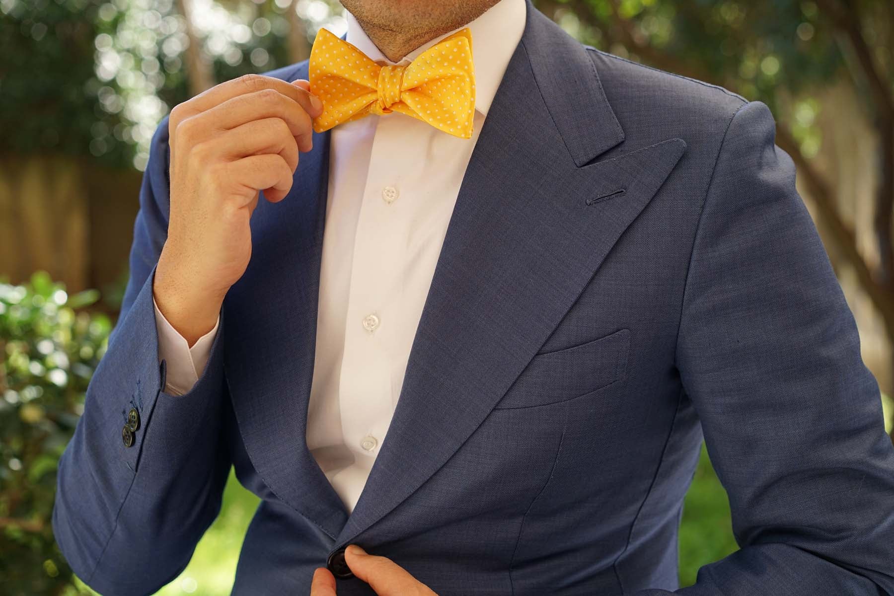 Yellow Mini Polka Dots Self Bow Tie - Image 6