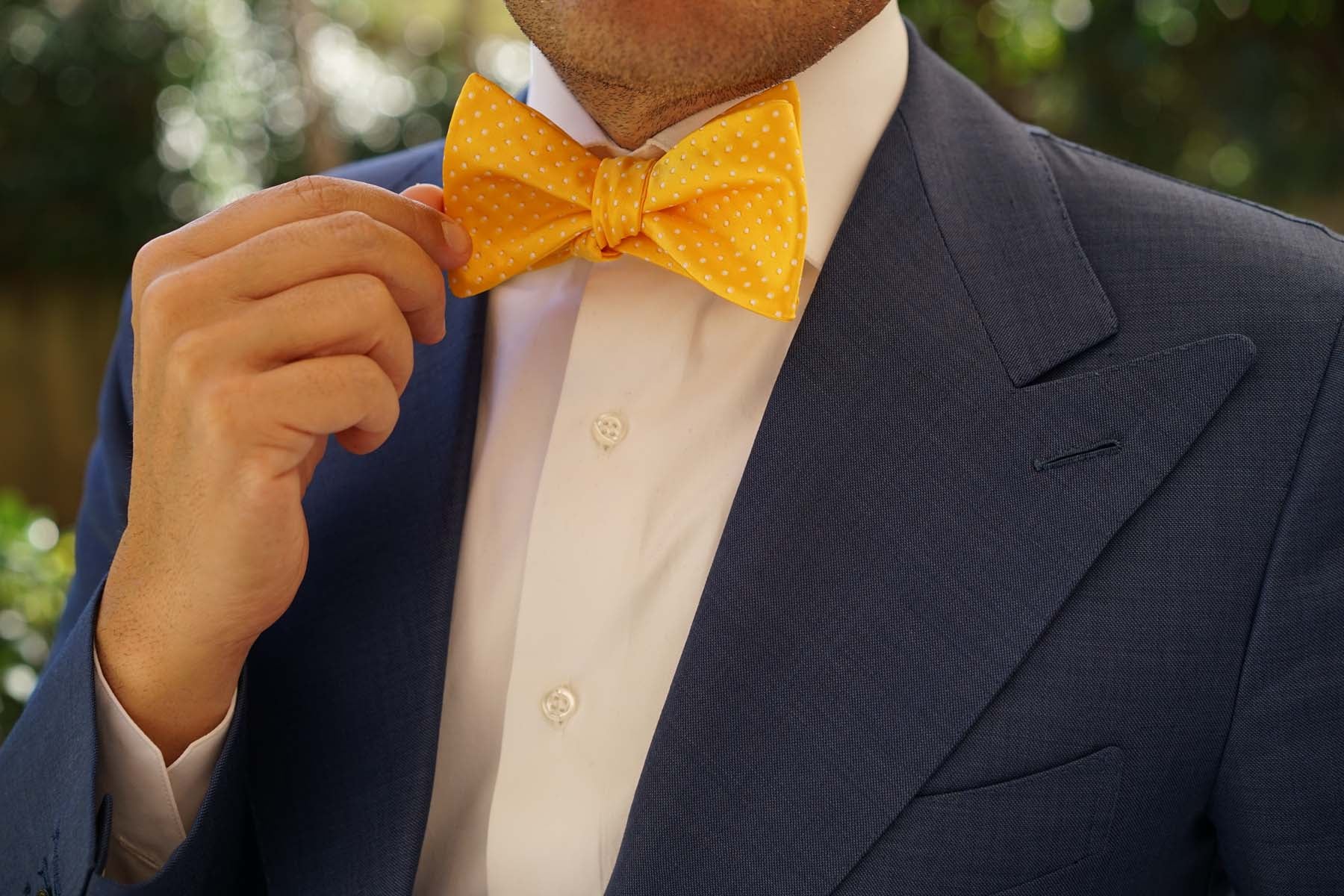 Yellow Mini Polka Dots Self Bow Tie - Image 7