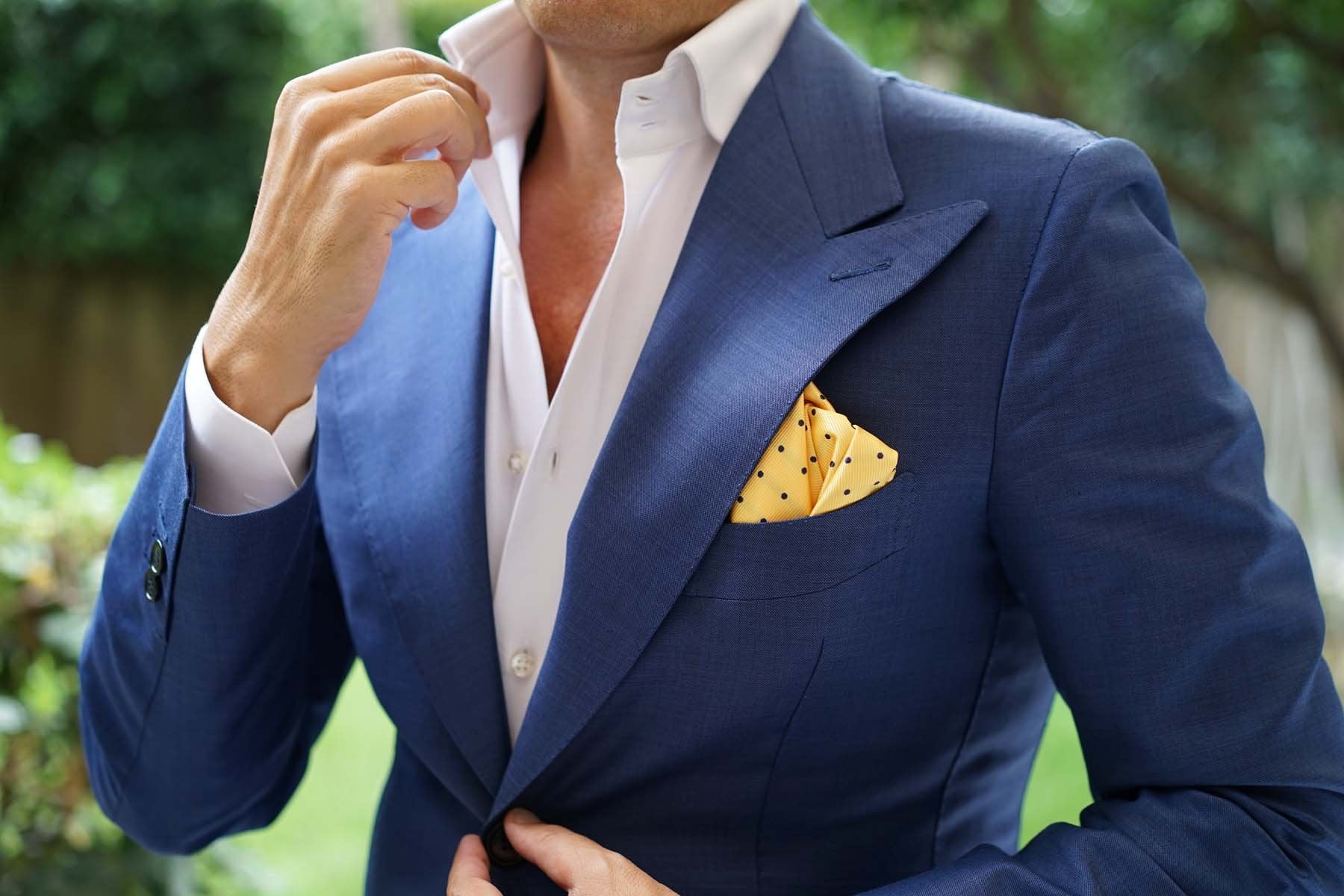 Yellow Pocket Square with Polka Dots - Image 5