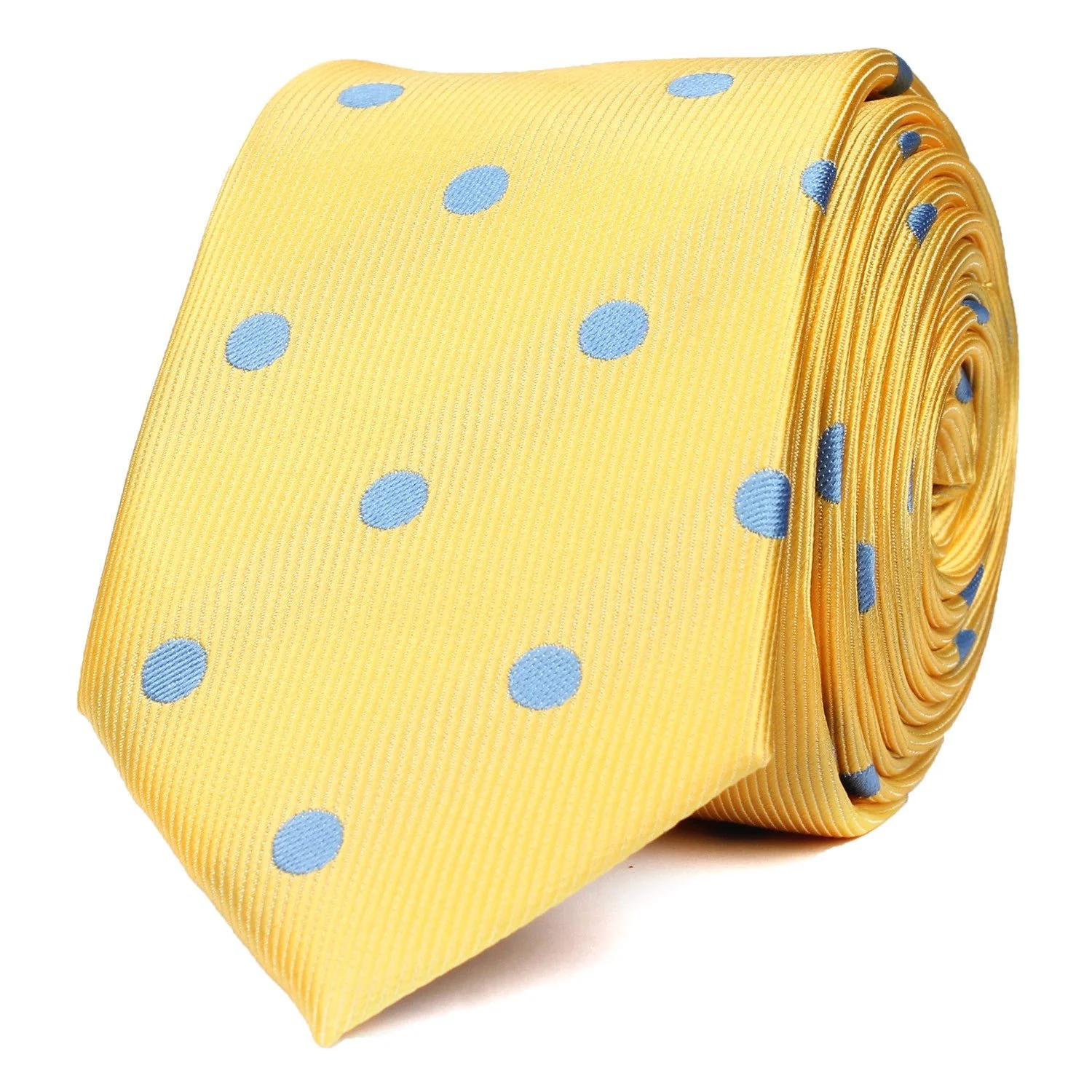 Yellow Skinny Tie with Light Blue Polka Dots - Image 2