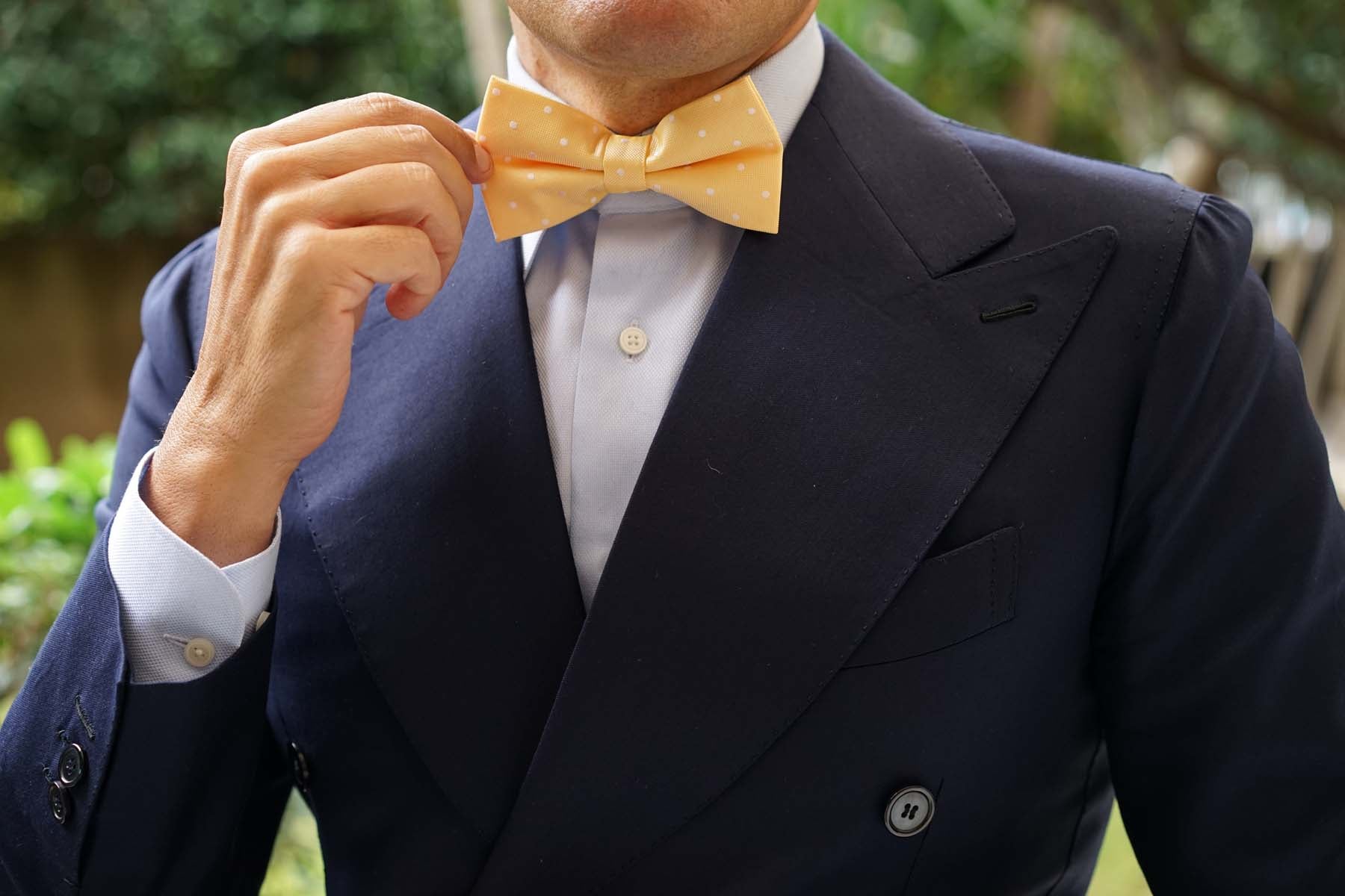 Yellow with White Polka Dots Bow Tie - Image 5