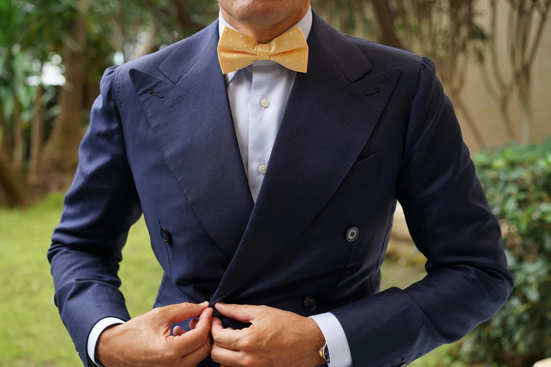 Yellow with White Polka Dots Bow Tie - Image 6