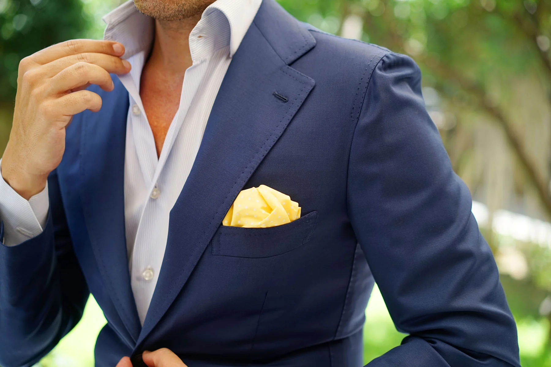 Yellow with White Polka Dots Cotton Pocket Square - Image 5