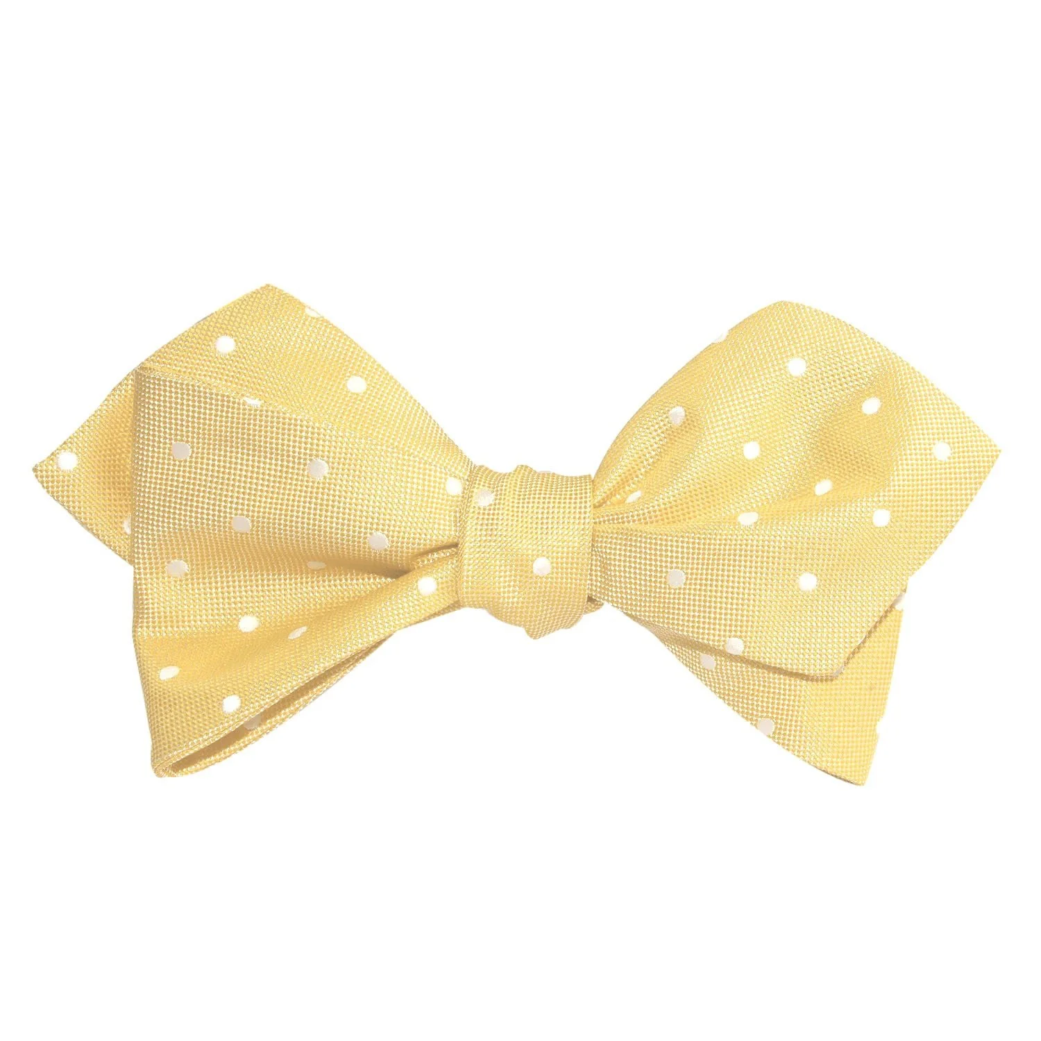 Yellow with White Polka Dots Self Tie Diamond Tip Bow Tie - Image 2