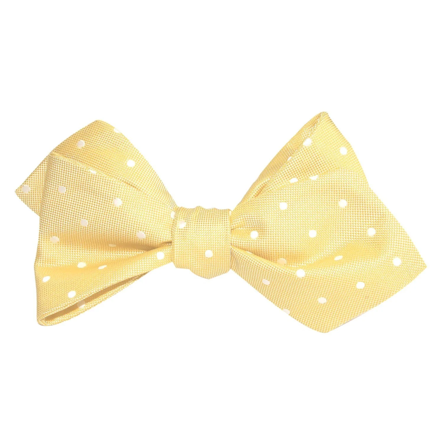 Yellow with White Polka Dots Self Tie Diamond Tip Bow Tie - Image 3