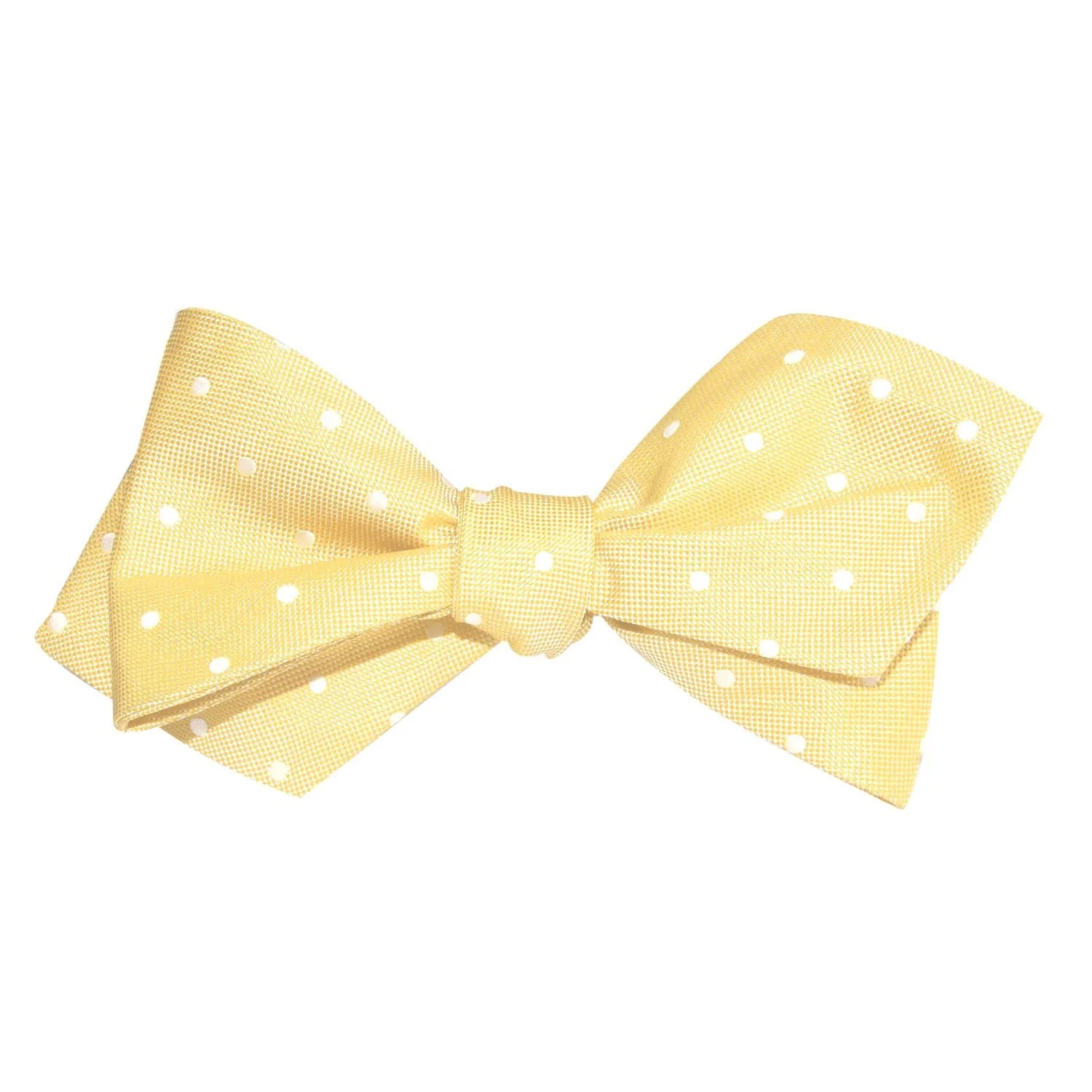 Yellow with White Polka Dots Self Tie Diamond Tip Bow Tie - Image 4