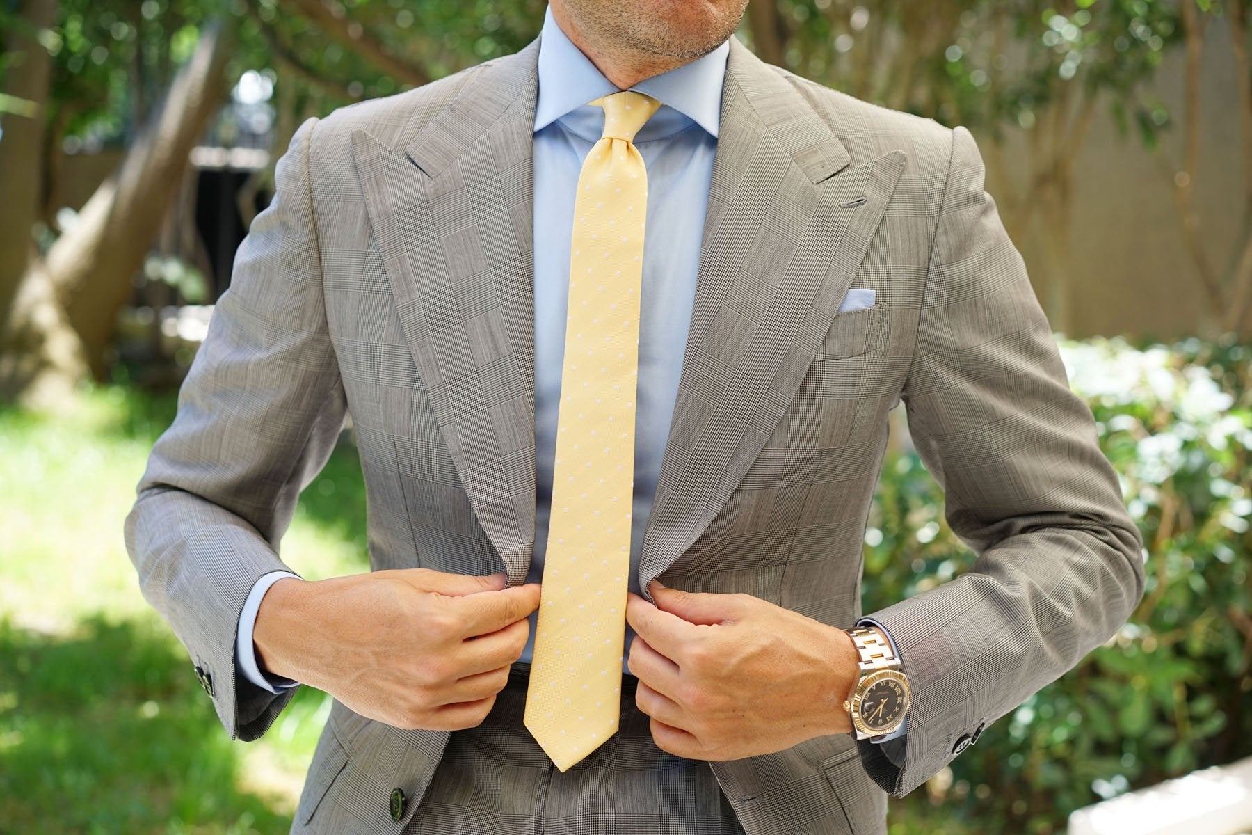 Yellow with White Polka Dots Skinny Tie - Image 5