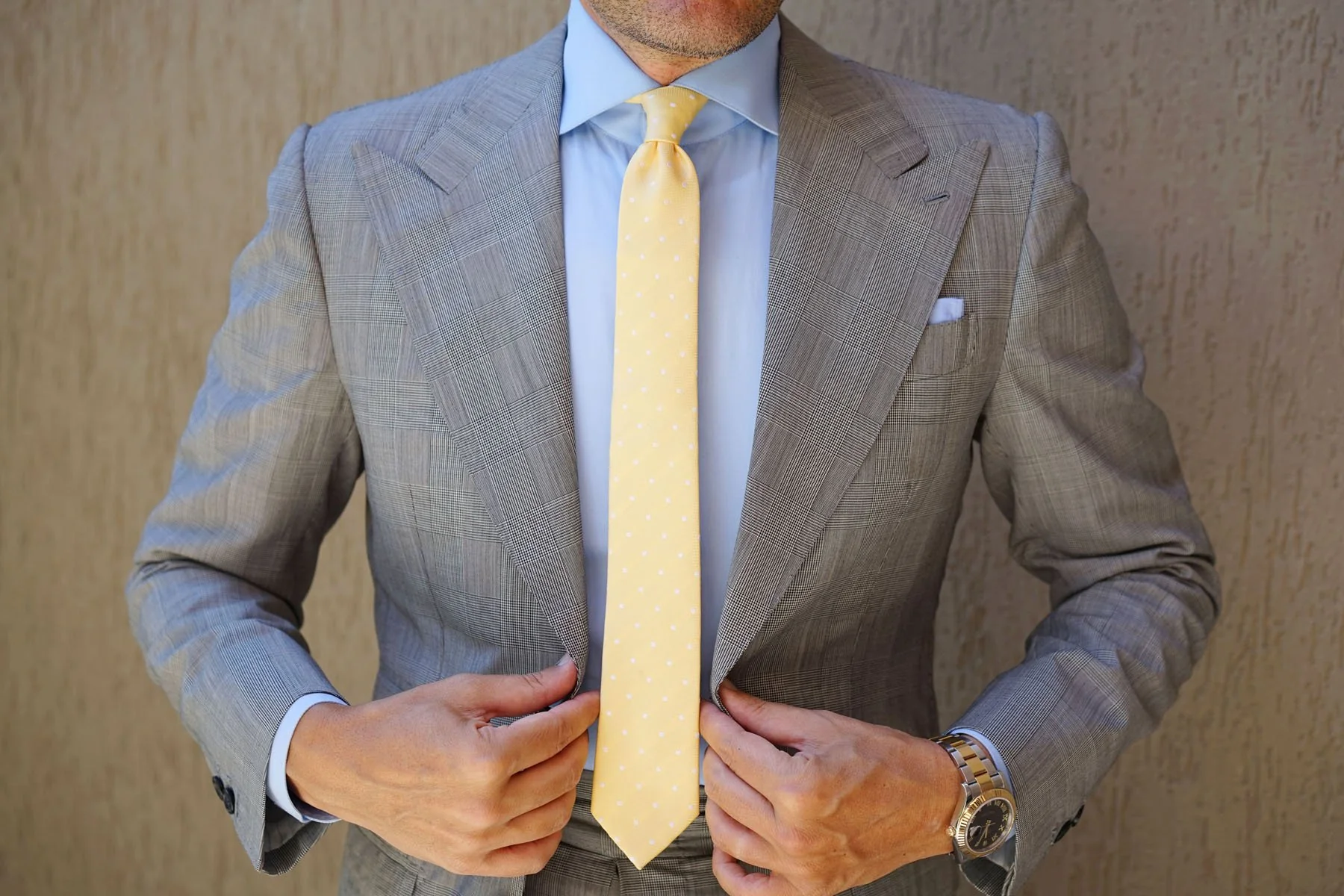 Yellow with White Polka Dots Skinny Tie - Image 6