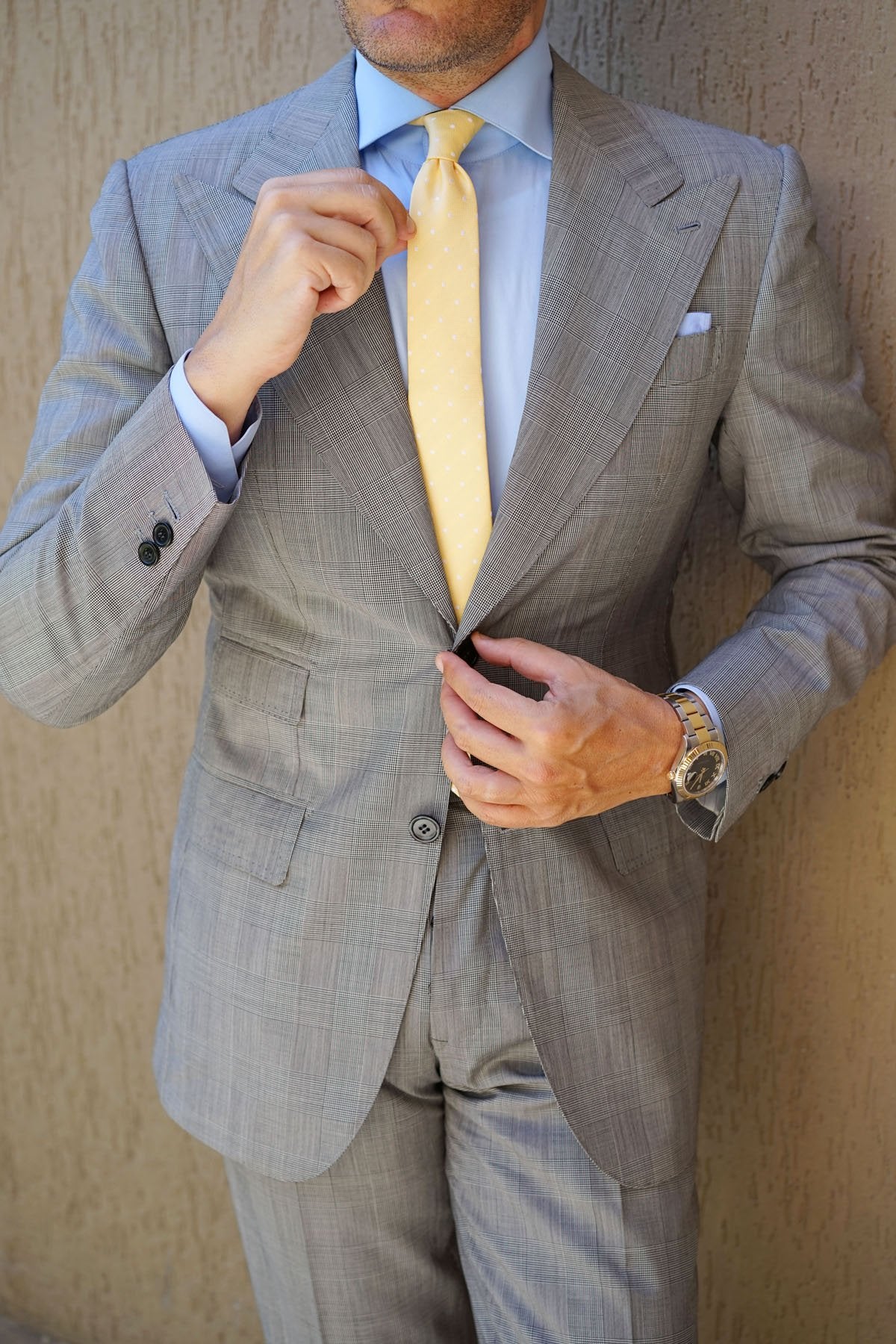 Yellow with White Polka Dots Skinny Tie - Image 7