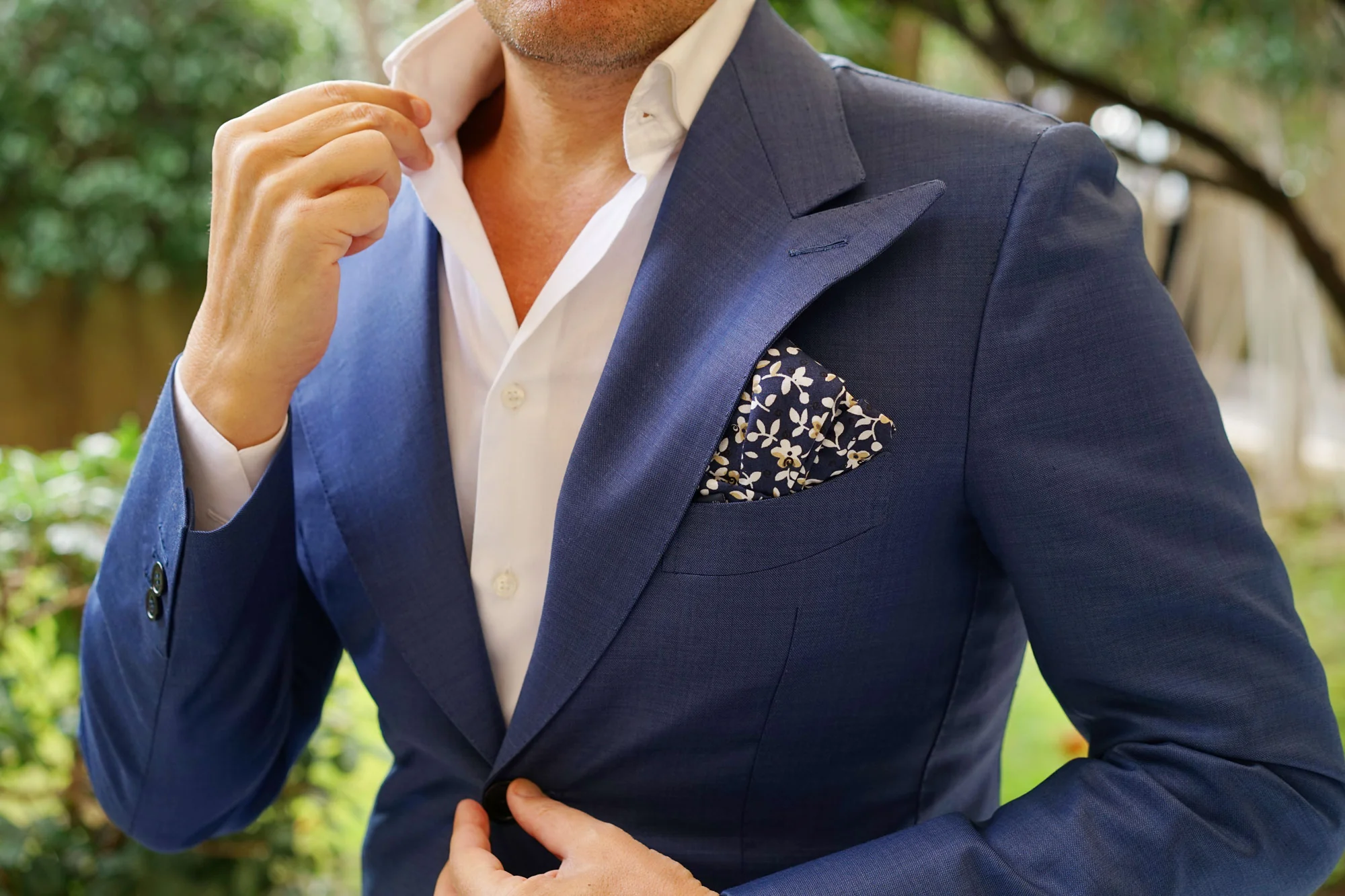 Yukata Navy Blue Floral Pocket Square - Image 7