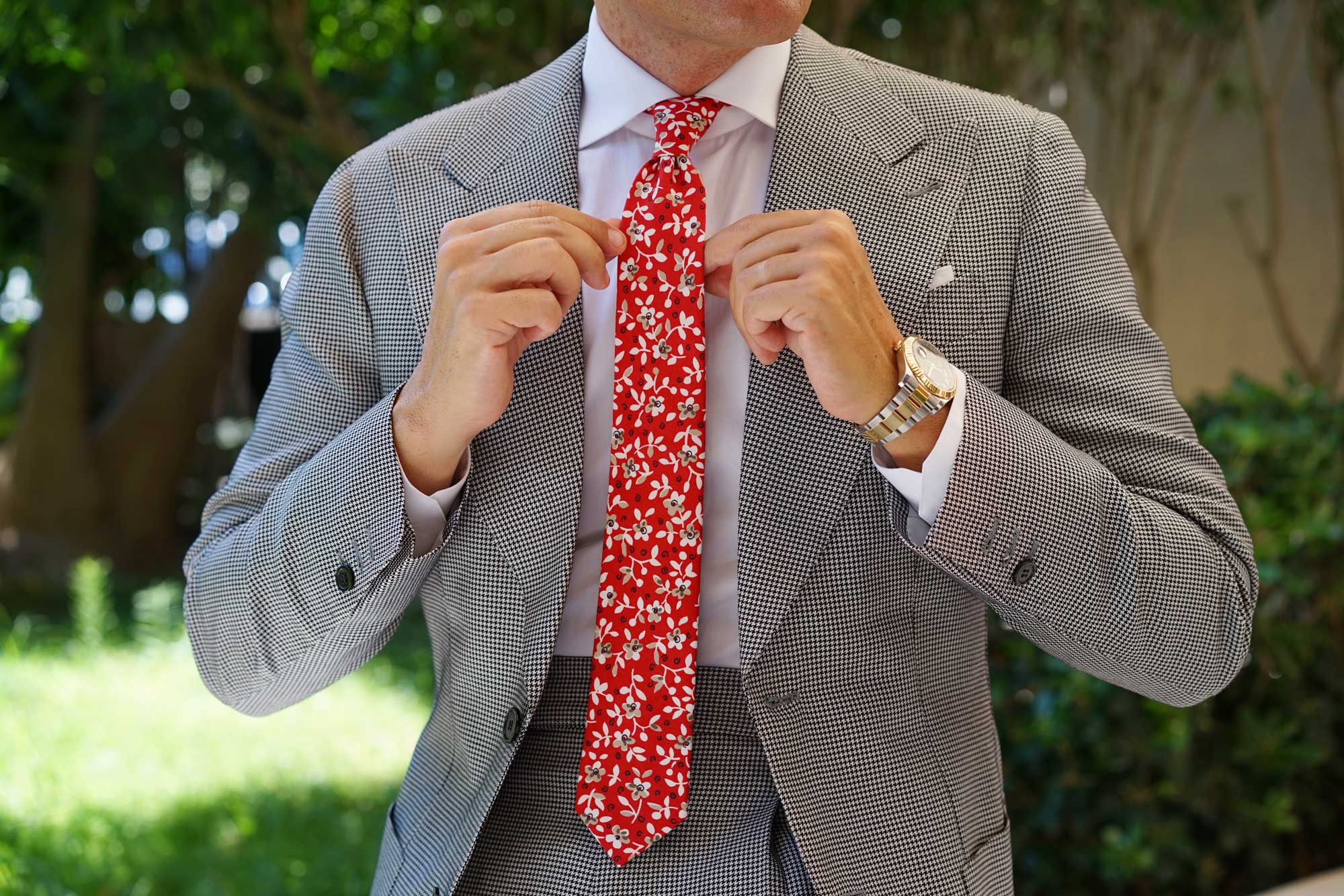 Yukata Red Floral Skinny Tie - Image 6